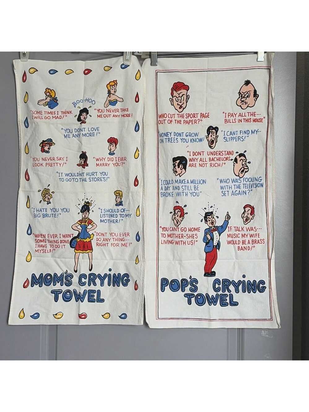VTG 50’/60’ era White Red Mom's and Pop's Crying Towels #0046